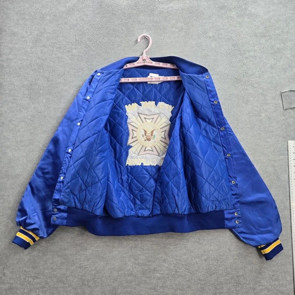 VINTAGE‎ King Louie Men Jacket L Blue Nylon Veterans Bomber Lodi California